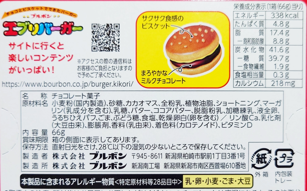 ブルボン エブリバーガー,原材料,栄養成分表示,アレルギー