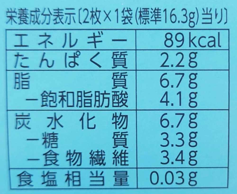 カーボバランス豆乳きなこウエハース,栄養成分表示