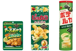 ブルボン,ミニチーズおかきわさび味,ピッカラわさび味,ポテルカわさび醤油味
