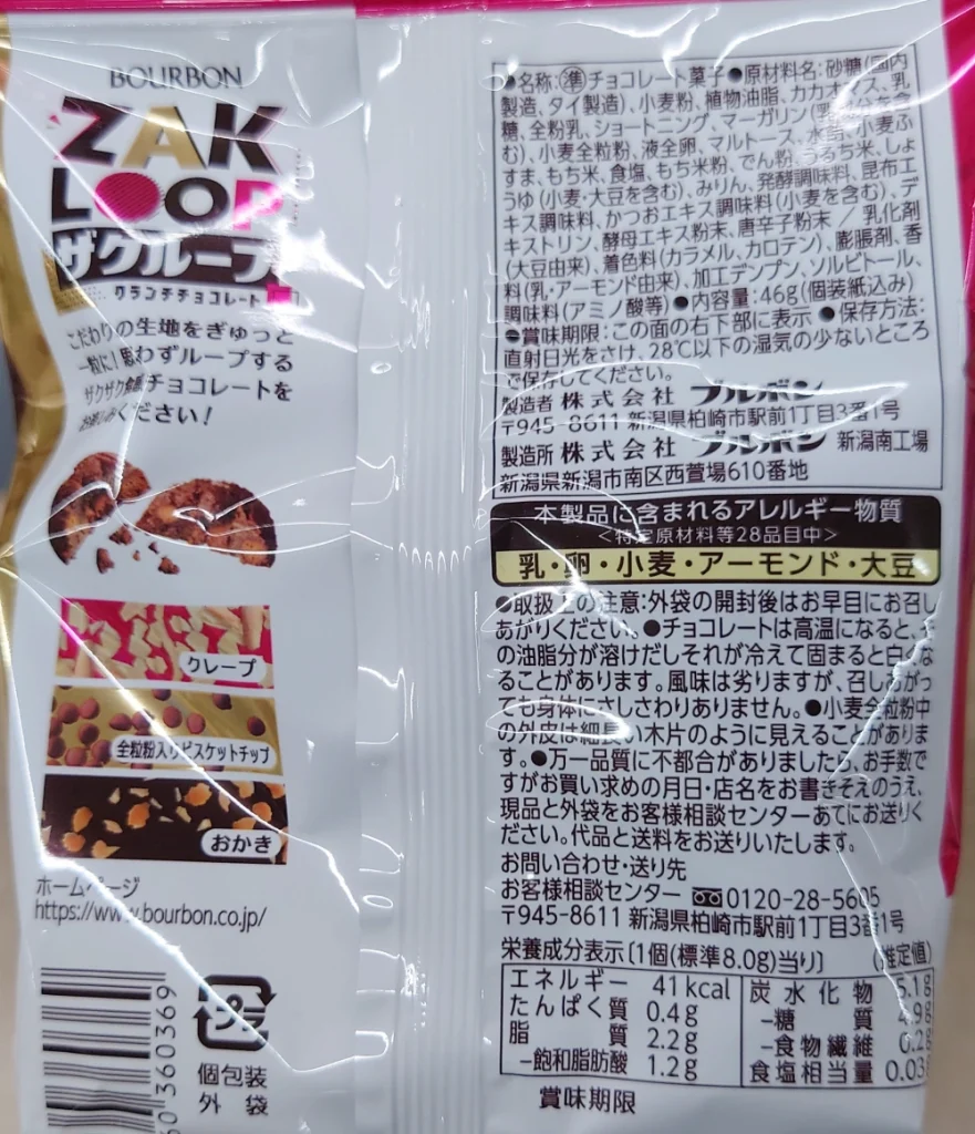 ザクループ（ZAK LOOP）,原材料,栄養成分表示,アレルギー
